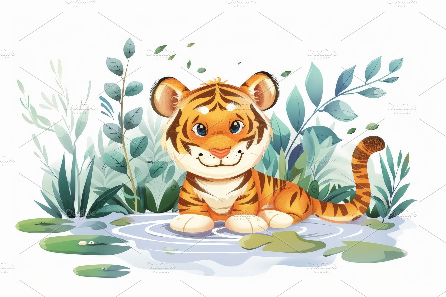 Roar Tiger face with forest painting, a Photo by Pixeness Studio