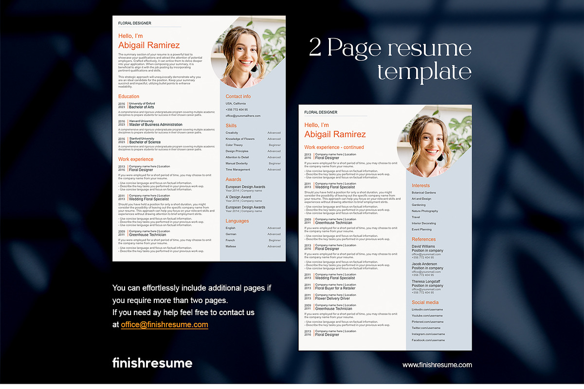 Floral Designer resume template, a Resume Template by FinishResume (Photo 3 of 11)