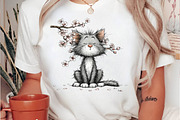 Whimsical Floral Kitten Clipart, an Animal Illustration by fashionaddict (Thumbnail 5 of 7)