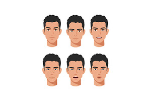 Six diverse facial expressions of a, an Illustration by designvectx