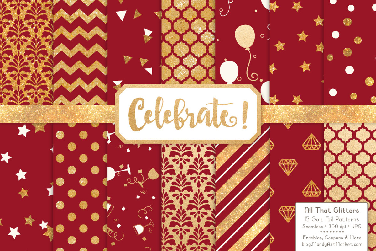 Gold Foil Digital Papers in Ruby, a Pattern Graphic by Amanda Ilkov (Photo 1 of 4)