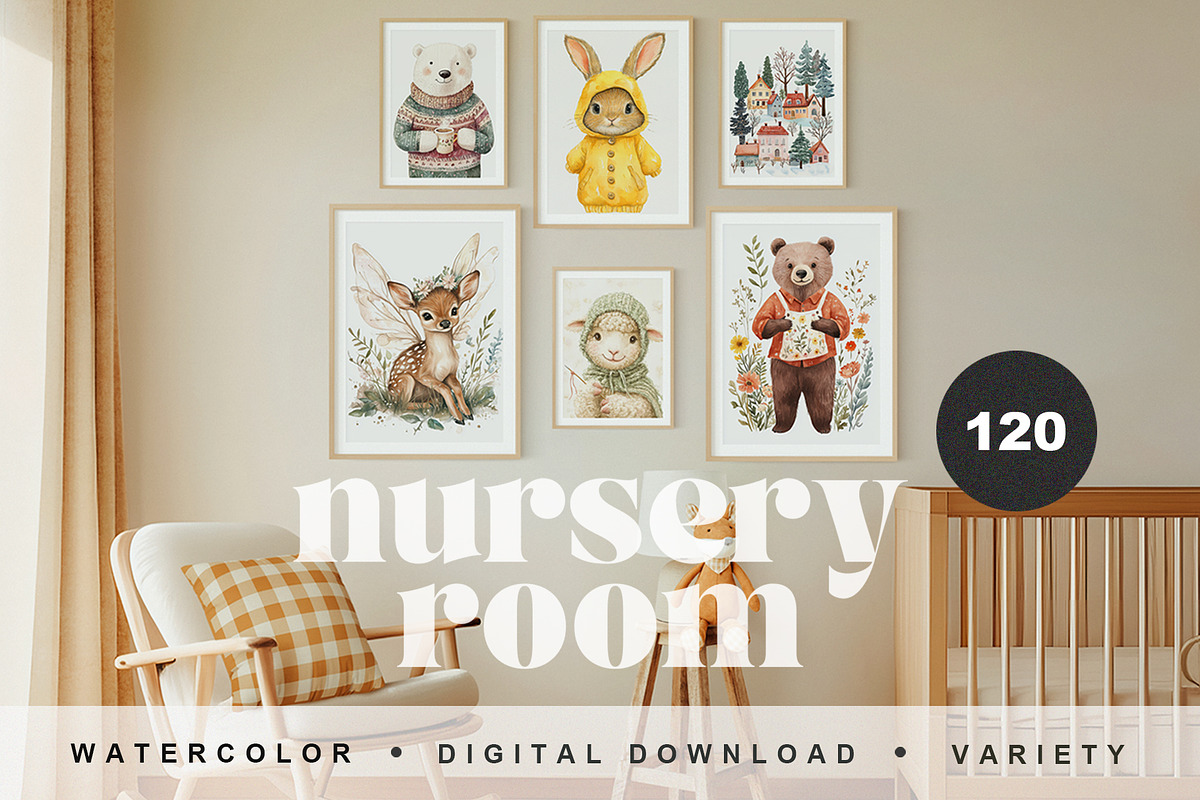 120 Animal Nursery Posters, an Animal Illustration by NassyArt (Photo 1 of 10)