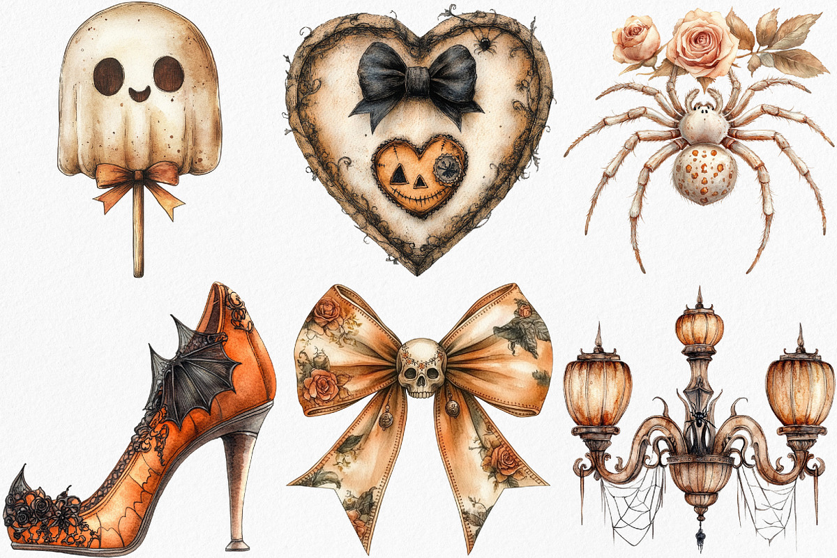 Watercolor Sepia Coquette Halloween, an Illustration by Canvas Craft (Photo 4 of 8)