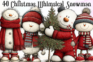 Christmas Whimsical Snowman Clipart, an Illustration by Sublimation Artist