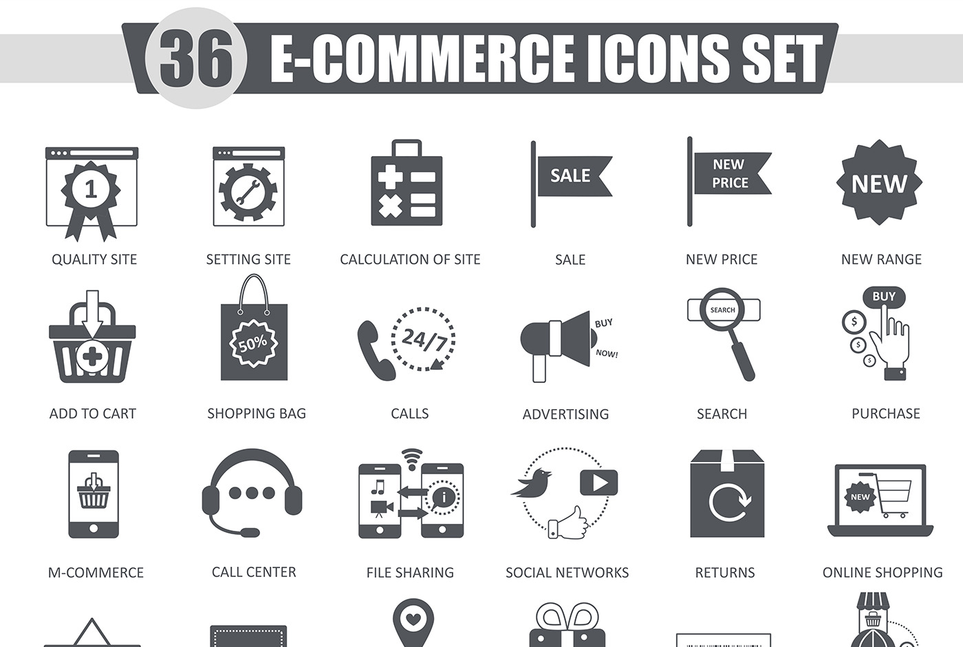 36 E-commerce black icons set., an Outline Icon by Lemberg Vector
