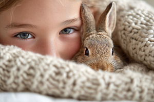 Girl cuddling with a rabbit, an Animal Photo by MistyDay