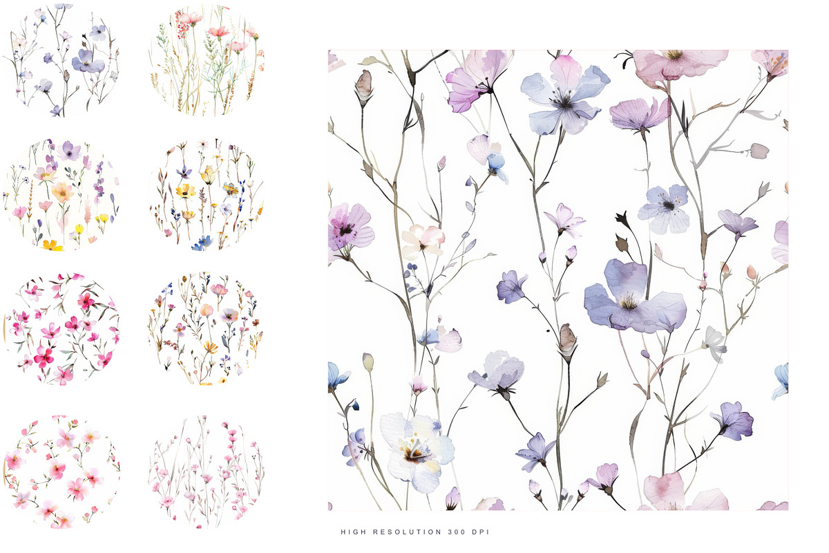 Pink Meadow Flowers Pattern Set, a Pattern Graphic by Patishop Art (Photo 6 of 7)
