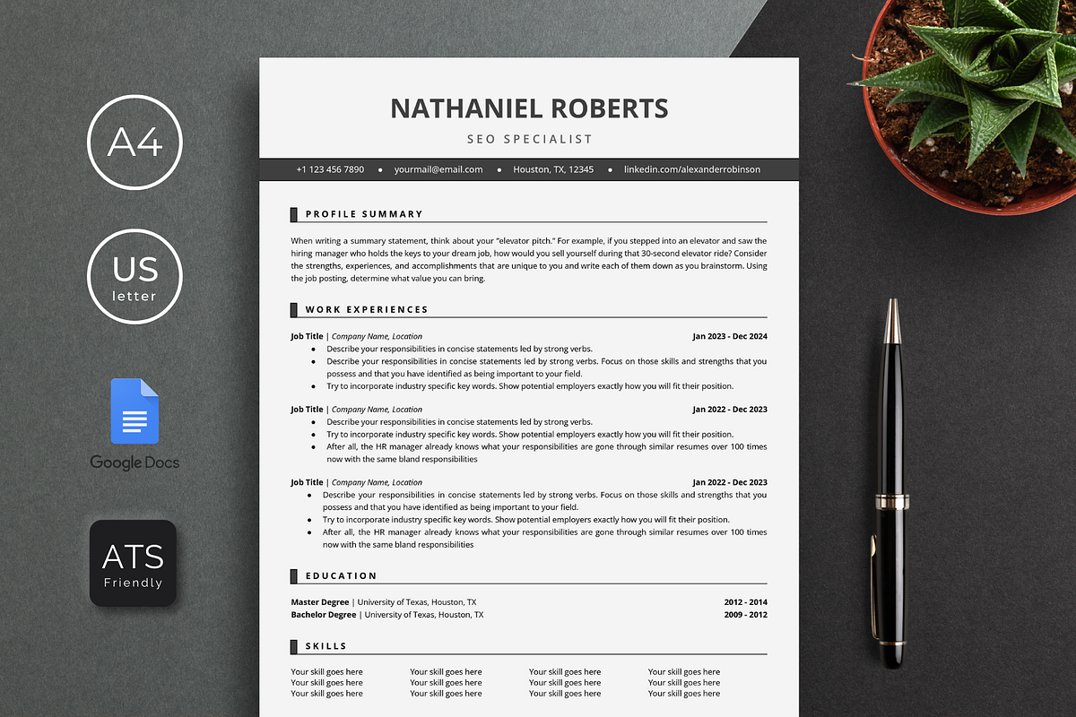 ATS Resume Template Google Docs, a Resume Template by bonadigitals (Photo 1 of 5)