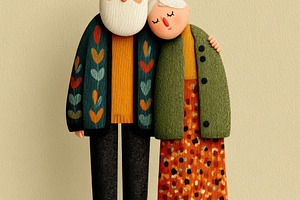Cute Folk Illustration of Elderly Couple Standing Together in Pa, a Food & Drink Photo by José Manuel Gelpi