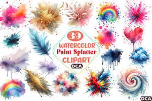 Watercolor Paint Splatter Clipart, an Illustration by DreamCafeArt