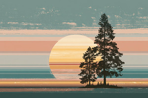 Calm sunset view over trees, a Photo by Beautiful things