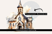 Watercolor PNG Church Clipart, an Object Illustration by Geniecreativestudio (Thumbnail 2 of 9)
