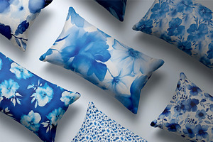 Cyanotype Watercolor Floral Patterns