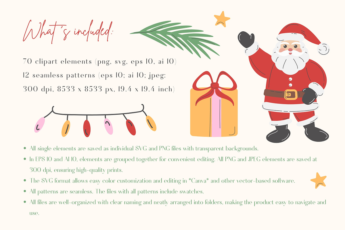 Christmas Clipart and Patterns, a Seasonal Illustration by CapriceMeDesigns (Photo 2 of 16)