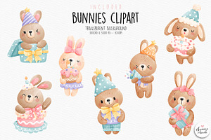 Birthday Bunnies Clipart, Birthday