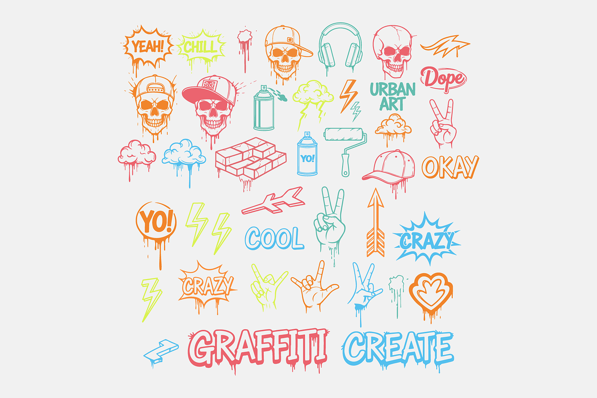 Hand Drawn Urban Graffiti Elements, an Illustration by MkStudio