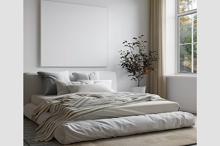 Mockup Frame in a Modern Bedroom, an Architecture Photo by GFXCity