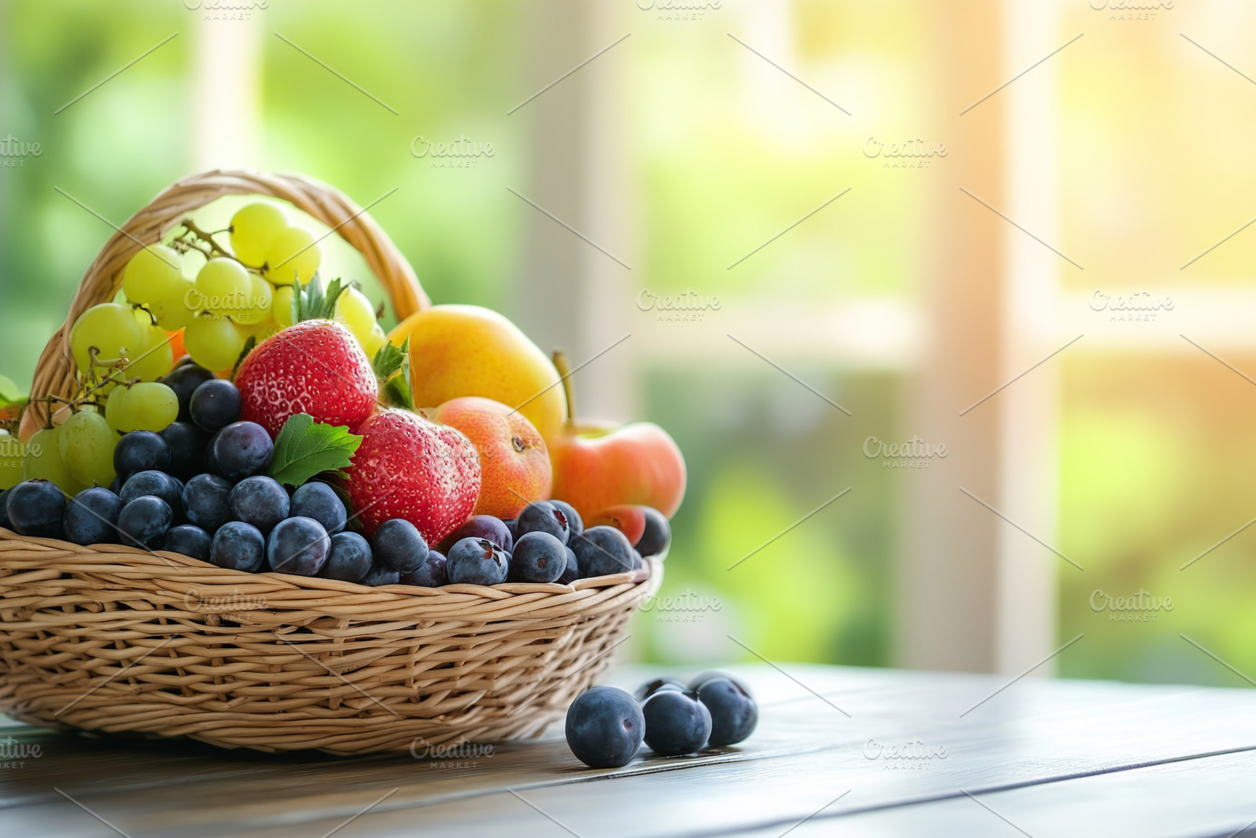 Wicker basket with fresh and ripe fruits, a Food & Drink Photo by AlyaAnd