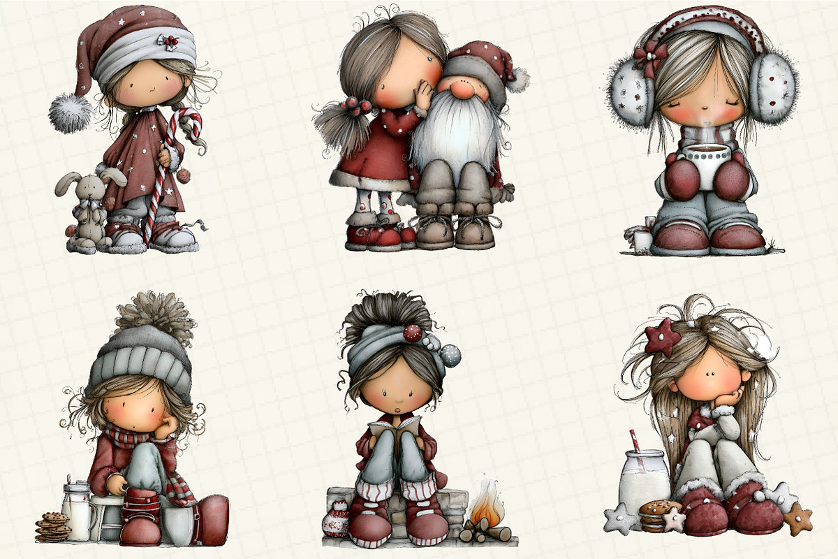 Christmas Little Girl Clipart, an Illustration by DreamCafeArt (Photo 7 of 8)