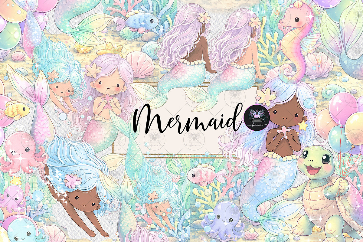 Mermaid Cute Underwater Clipart, an Illustration by BigCakeBee (Photo 1 of 4)