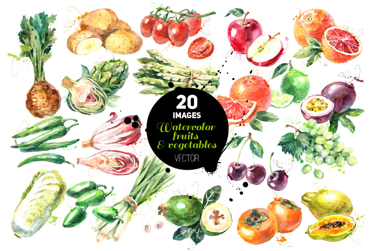 Watercolor Bundle Vector Set, a Food Illustration by Elena Pimonova (Photo 7 of 13)