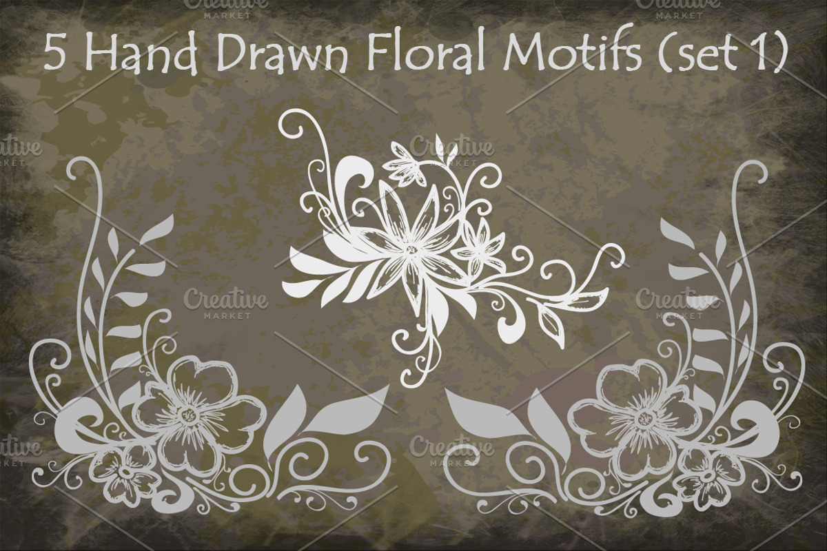 Hand Drawn Floral Motifs (set 1)
