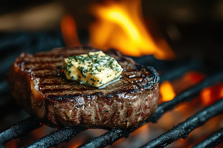 Grilled steak with herb butter sizzl, a Background Photo by Pixeness
