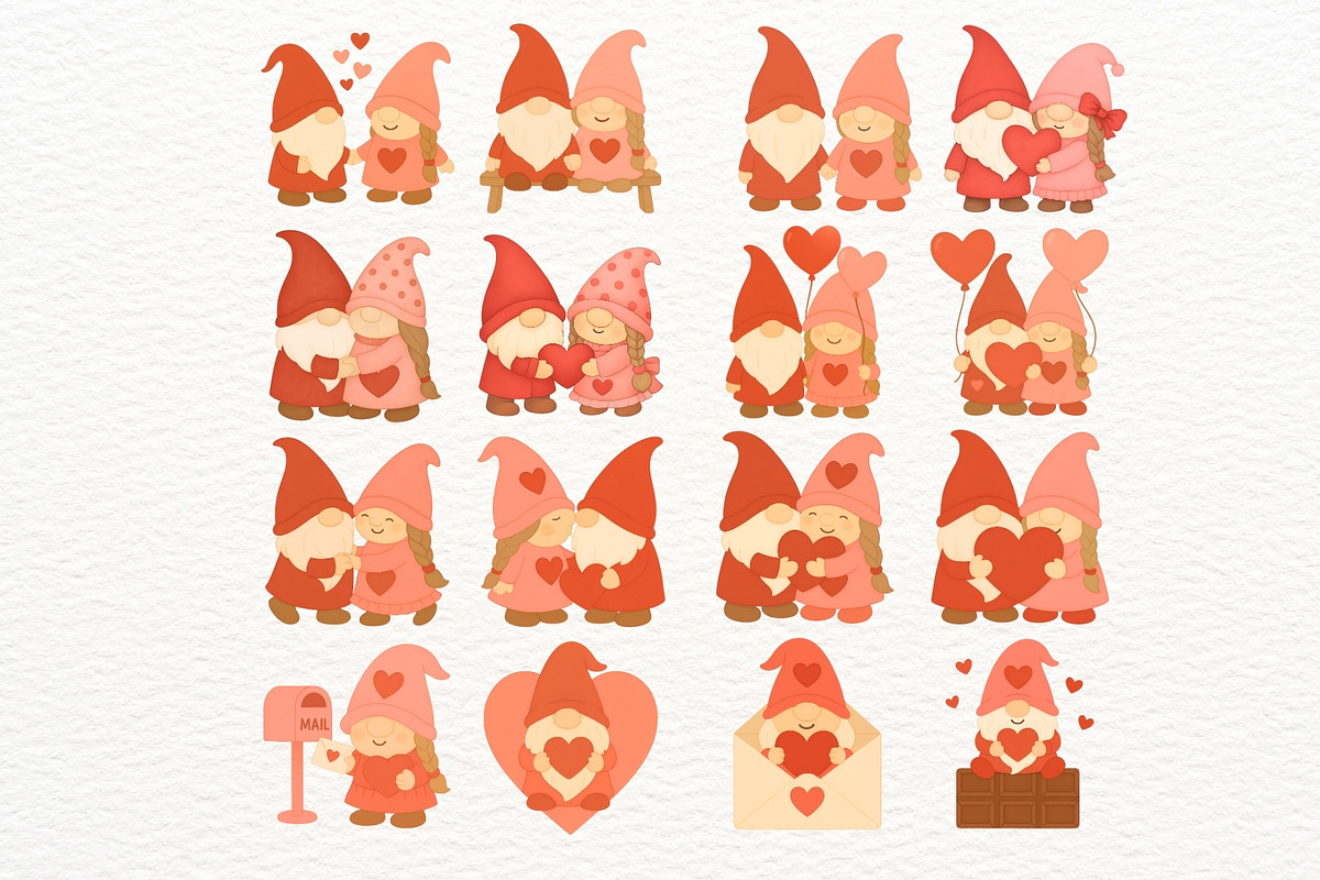 Valentine Gnome Clipart Set, a Seasonal Illustration by Nicolle's Colorful Art (Photo 2 of 6)