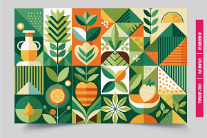 Geometric fruits green orange, an Illustration by Tanuart