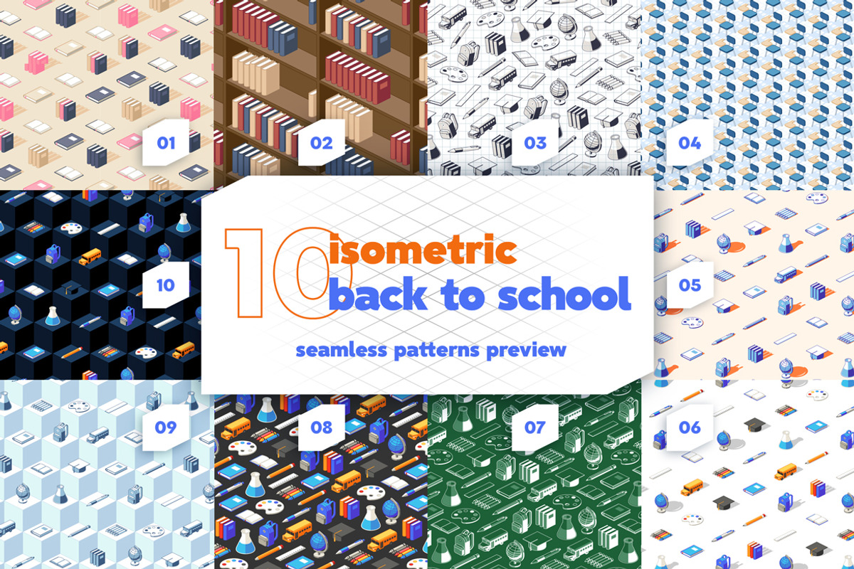 Isometric Back to School Patterns, a Pattern Graphic by oelhoem (Photo 5 of 5)