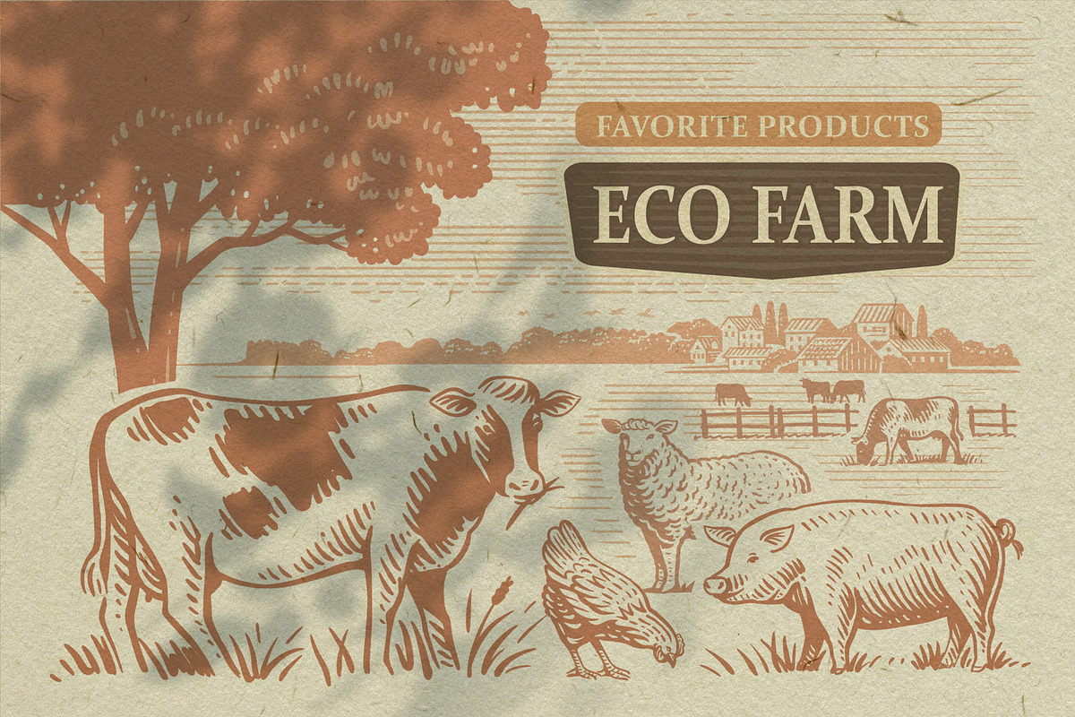 Vintage village. Vector set., an Animal Illustration by bioraven (Photo 12 of 13)