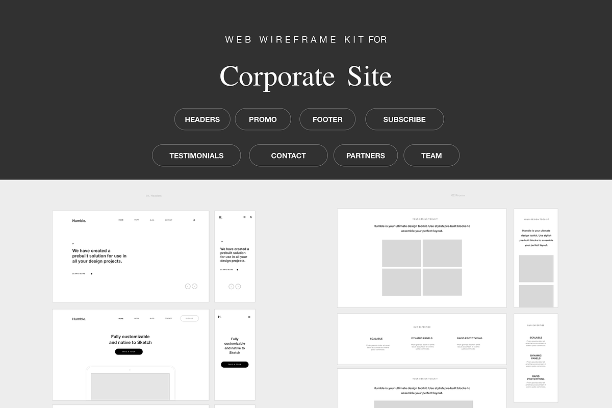 Web Wireframe Kit for Corporate Site, a Wireframe Template by UX Design Mastery Shop (Photo 9 of 10)