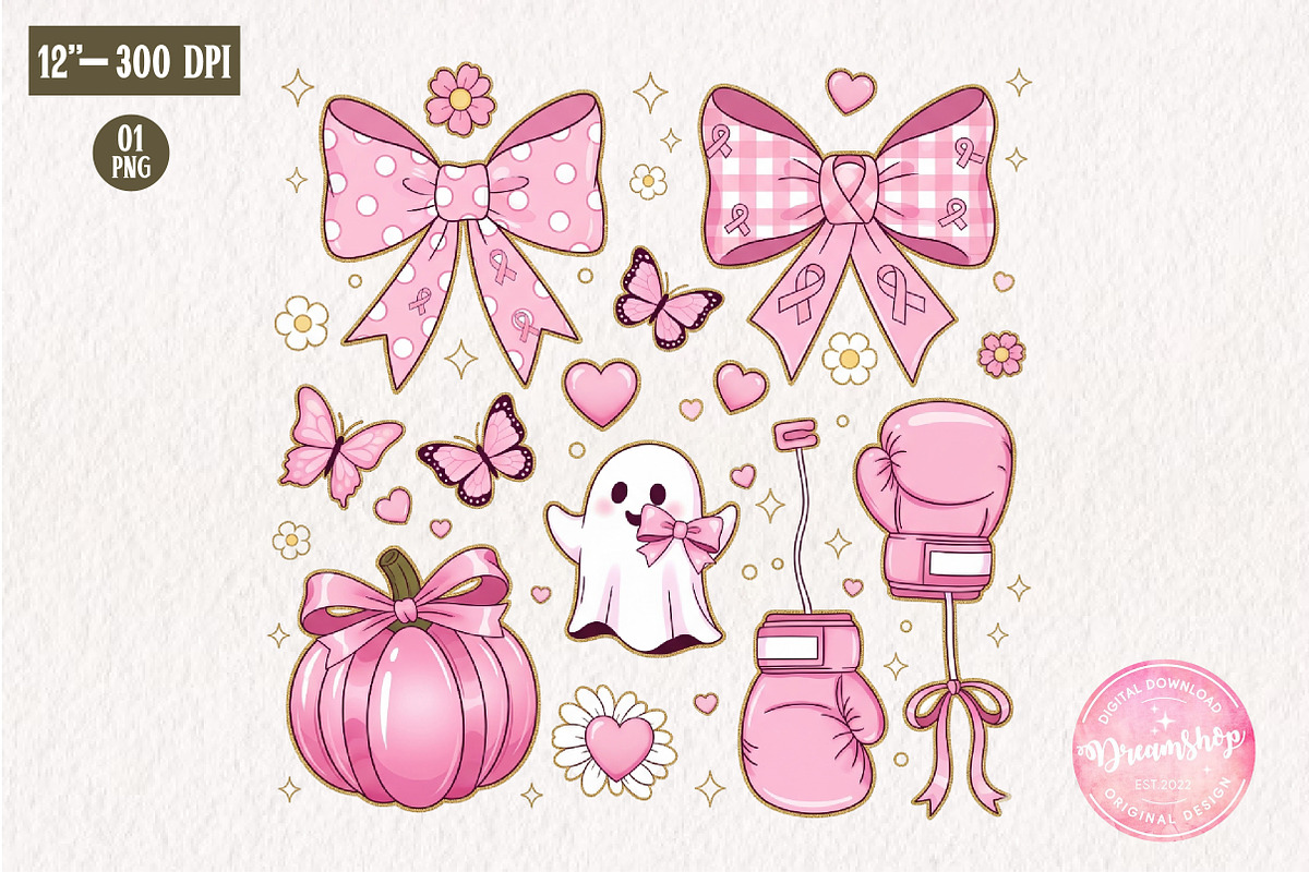 Preppy October Pink Ghost Breast Can, an Illustration by CreationArt (Photo 1 of 4)