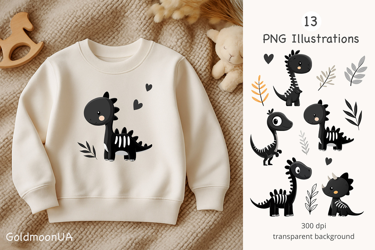 Dino vibes Patterns & Clipart, an Animal Illustration by GoldmoonUA (Photo 3 of 5)