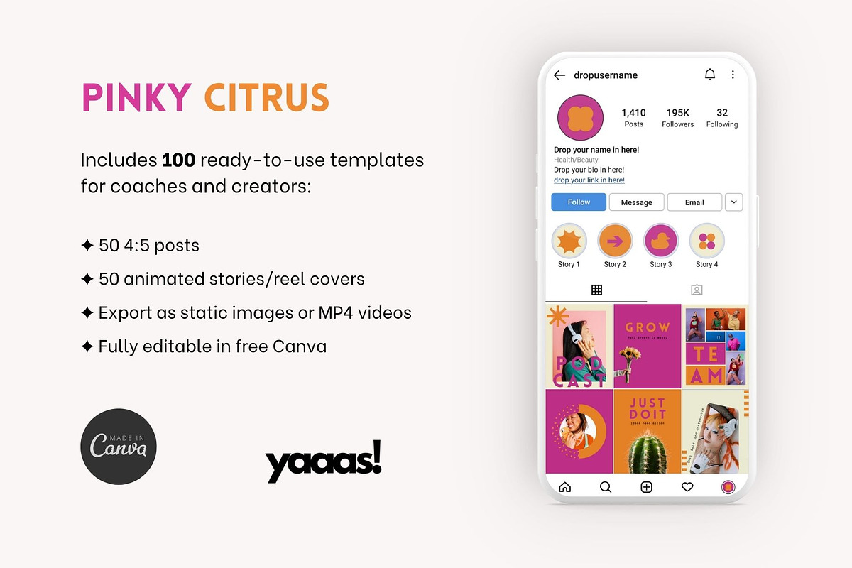 Bold Orange Pink Instagram Templates, a Social Media Template by Yaaas Design (Photo 3 of 12)