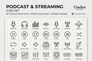Podcast Streaming Outline Icons, an Outline Icon by adenpinkstore