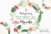 Tropical Watercolor Flamingo Wreaths, an Illustration by Bloomella (Thumbnail 1 of 7)