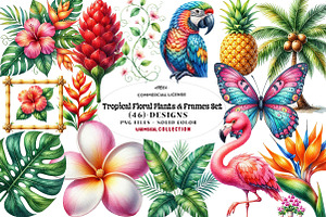 Tropical Floral Plants & Frames Set