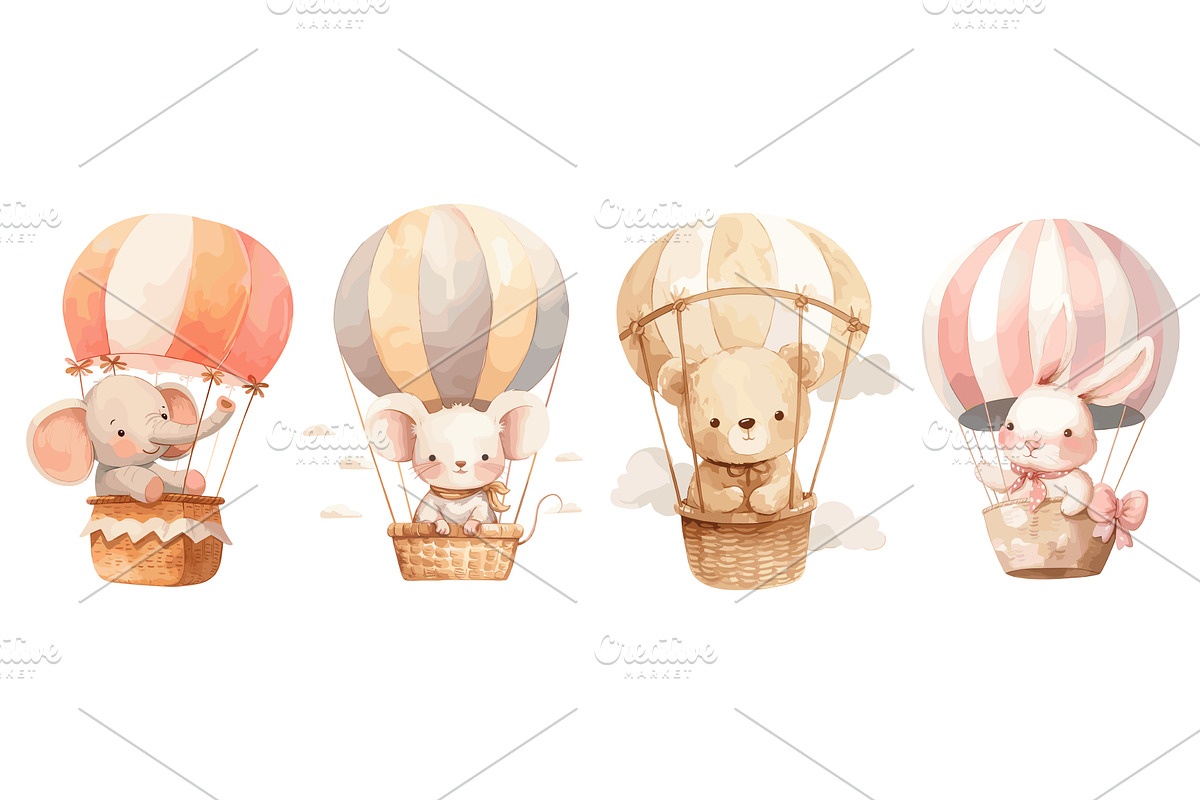 Watercolor animals. Cute cartoon, an Object Illustration by Stock-Smart-Start