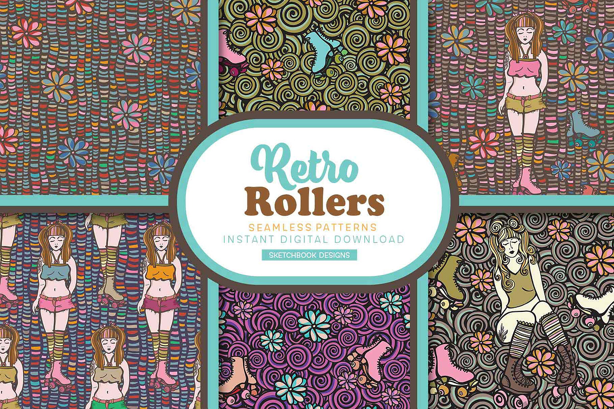 Retro Roller Skates Doodle Patterns, a Pattern Graphic by Sketchbook Designs (Photo 3 of 10)
