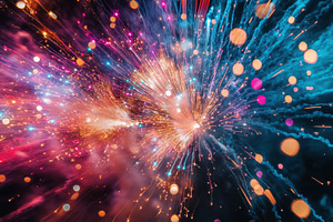 Vivid Fireworks Explosion Night Sky, a Photo by Pixeness Studio