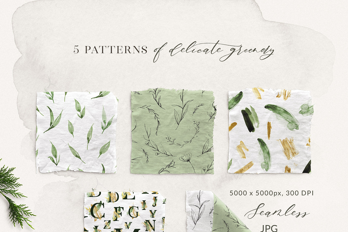 Delicate Greenery Watercolor+Pencil, a Texture Illustration by Inky Jar Design Studio (Photo 7 of 15)