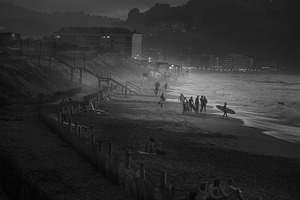 Surfing night scene, B&W