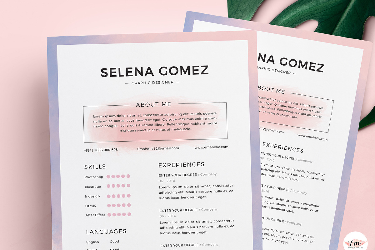 Watercolor Theme Resume Template, a Resume Template by Emaholic Template (Photo 4 of 4)
