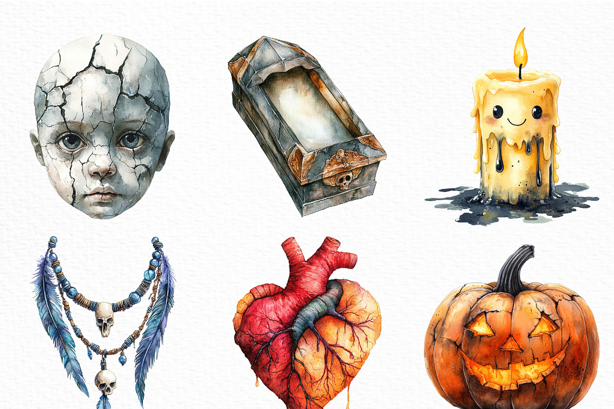 Watercolor Creepy Halloween Clipart, an Illustration by Craft Nest (Photo 2 of 6)