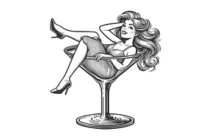 Retro Pin Up Girl Sitting In Martini