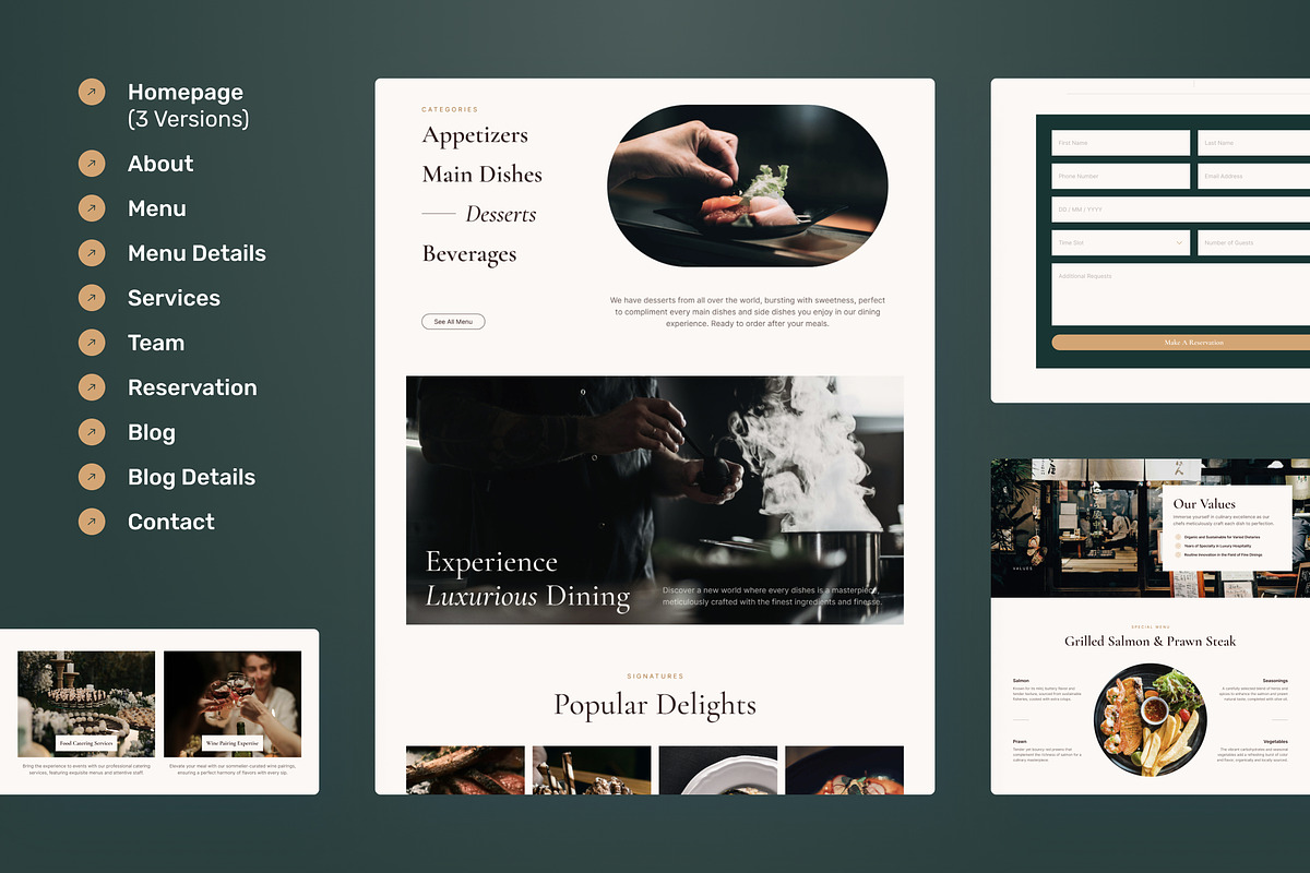 LuxDin - Restaurant Website, an UI Kit Template by peterdraw (Photo 5 of 9)