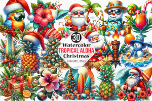 Watercolor Tropical Aloha Christmas, an Illustration by Canvas Craft