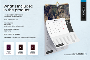 Wall Calendar Template 2024 | Monday