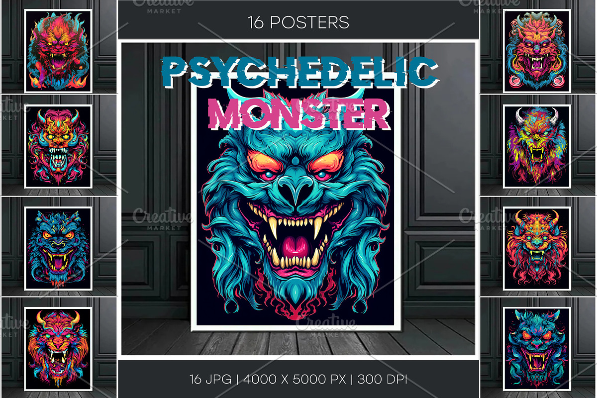 Psychedelic Grin Monster. 16 Posters, a Decorative Illustration by KENO Mascots (Photo 1 of 9)